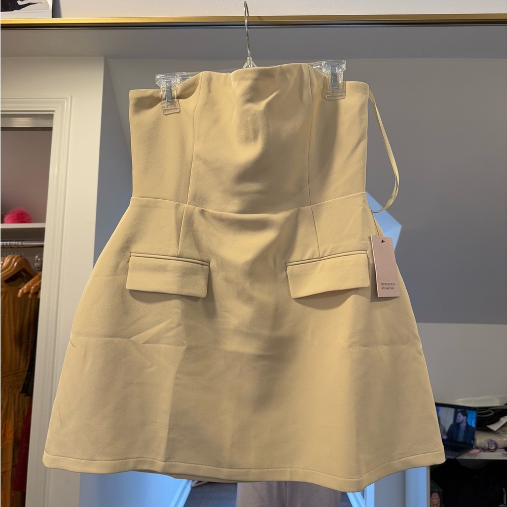 Odd Muse Pale Yellow Strapless Mini Dress